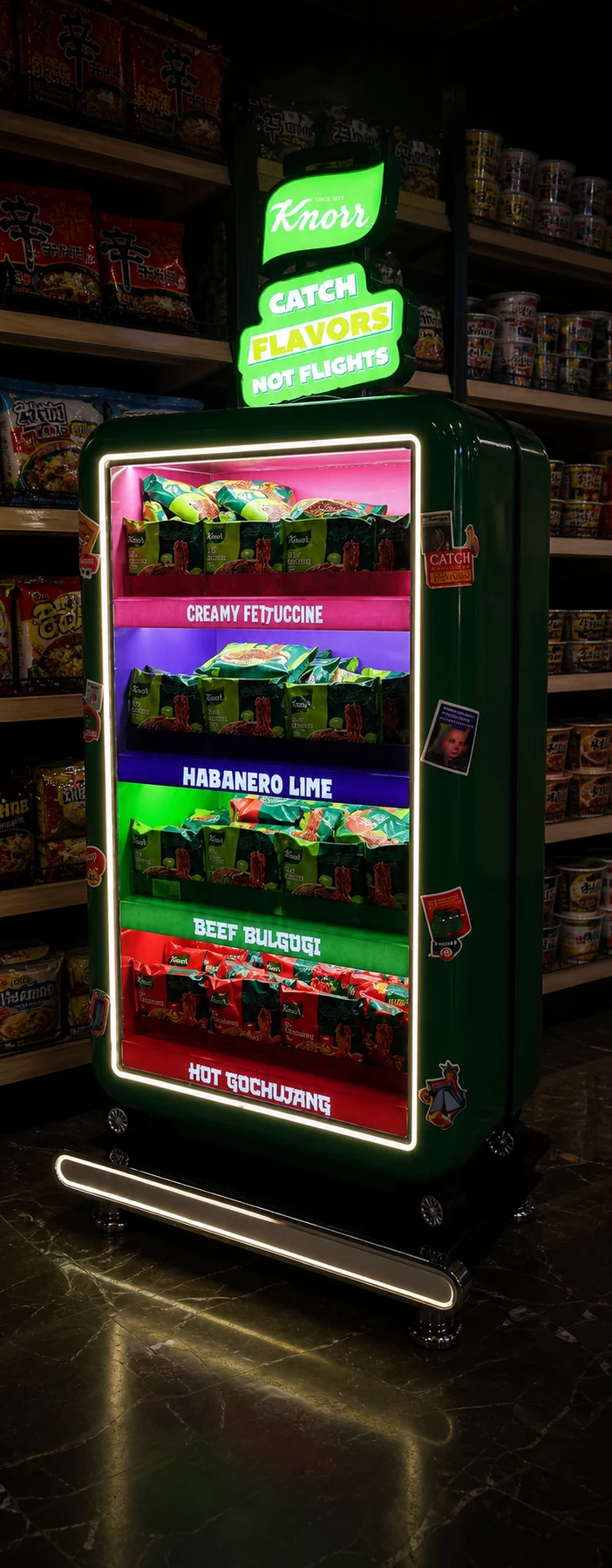 Cinematic view of the Knorr Global Flavours suitcase-shaped FSU
