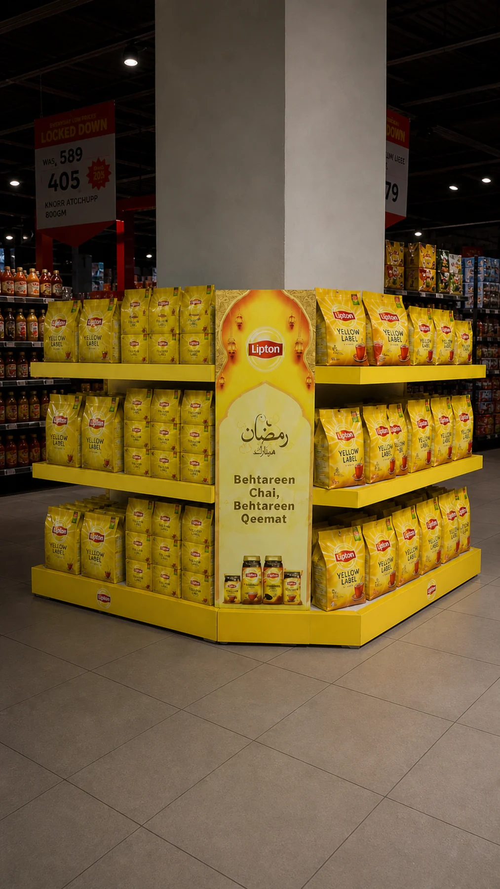 Lipton Ramzan pillar-wrap podium installed at Carrefour Emporium Mall