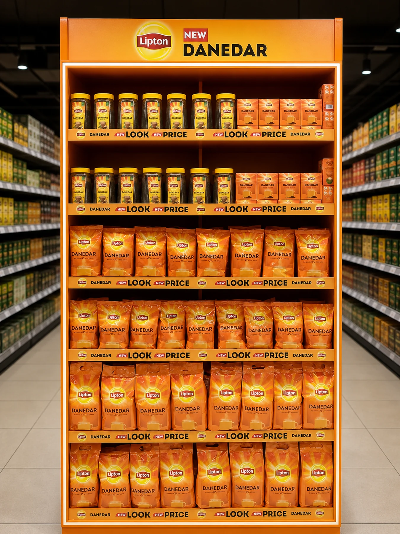 Stocked Lipton Danedar freestanding display at Imtiaz Peshawar