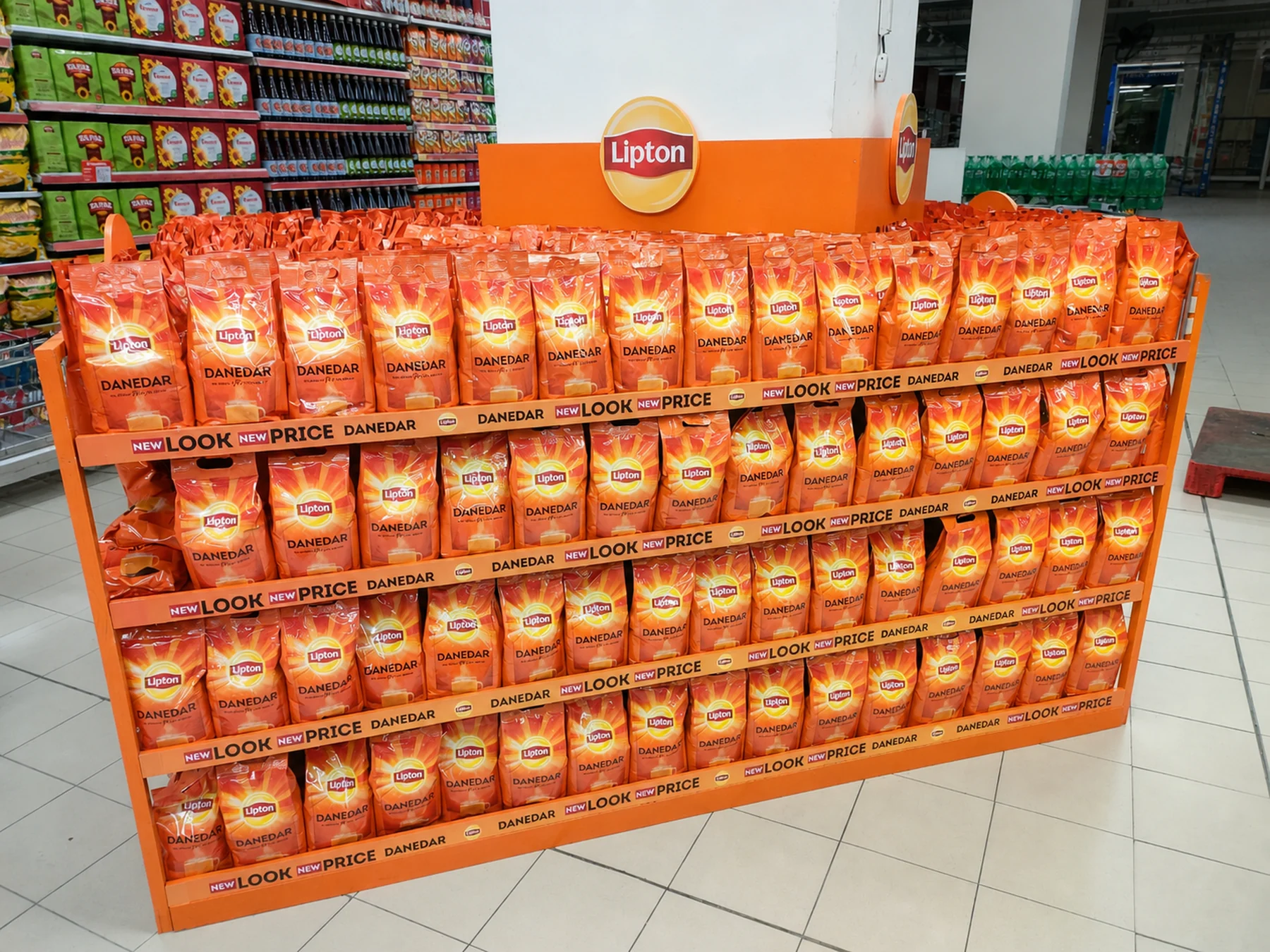 Wide stocked Lipton Danedar category wall at Carrefour Emporium