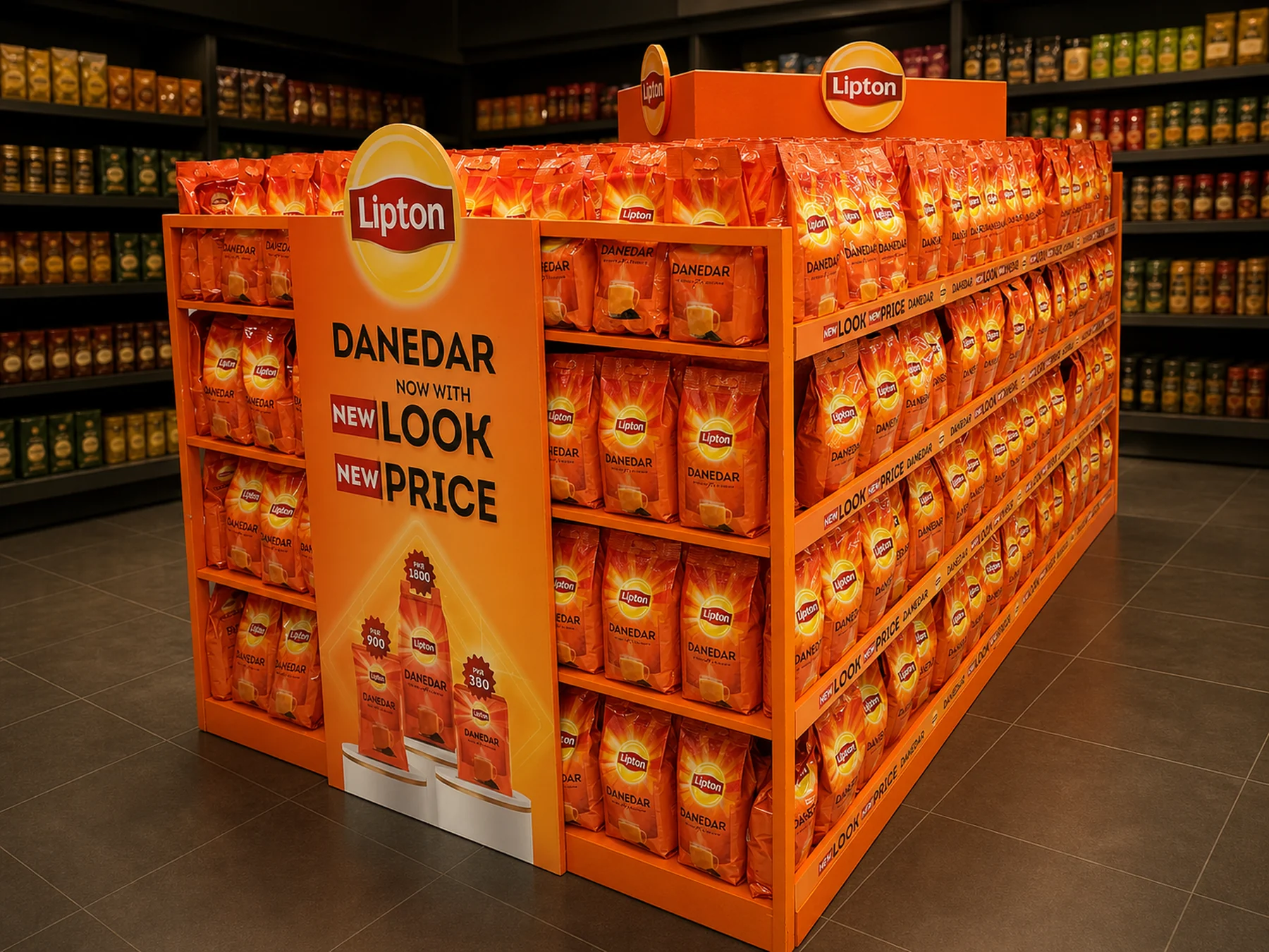 Side view of the Lipton Danedar promotional pod at Carrefour Emporium