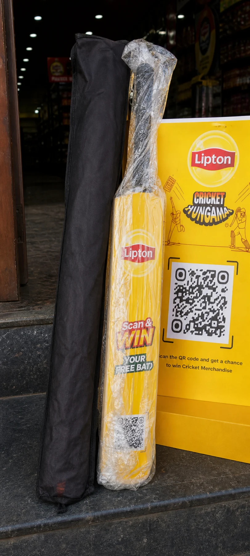 Branded Lipton cricket bat in its campaign sleeve