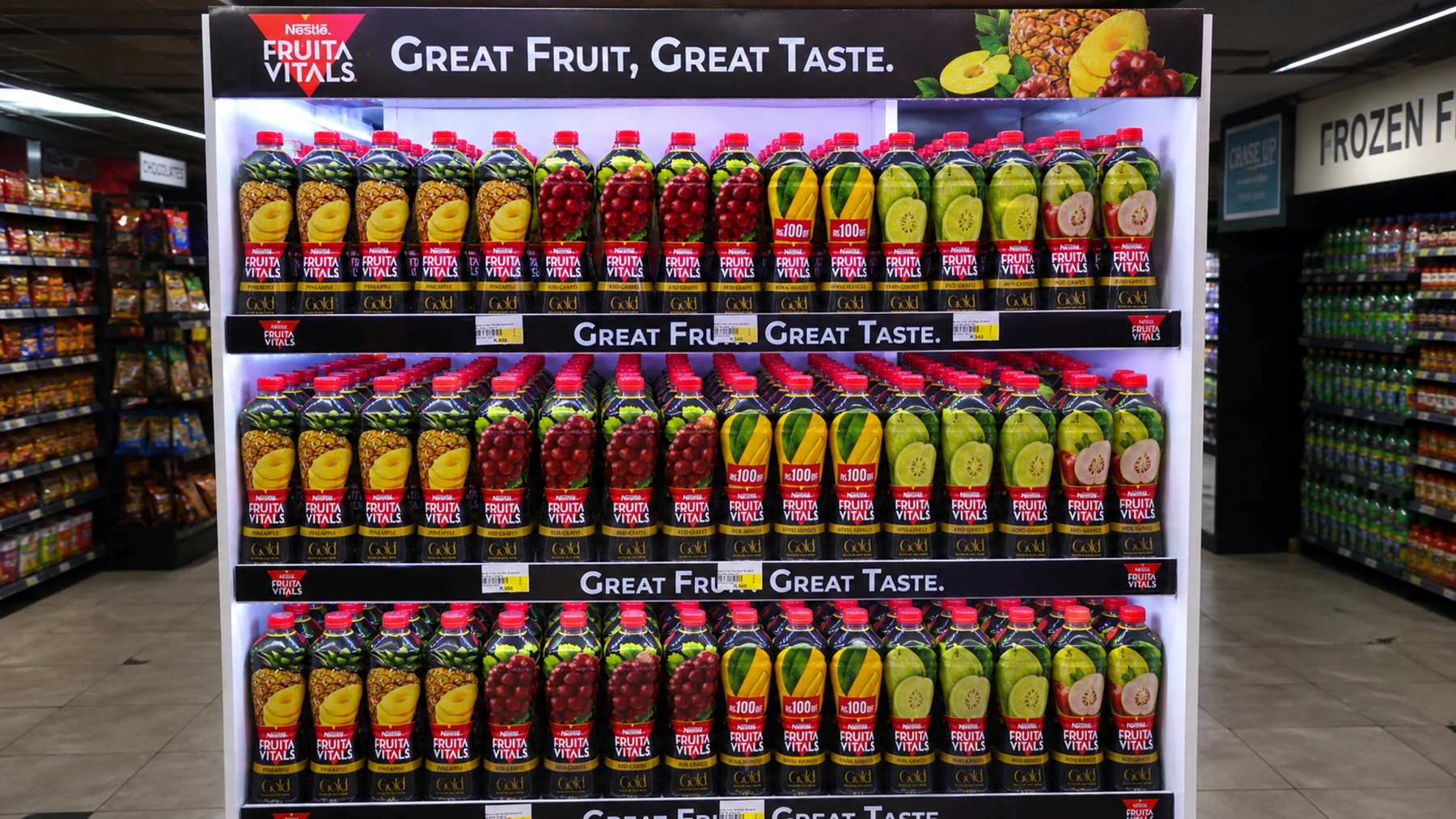 Fruita Vitals juice block under its Great Fruit Great Taste header