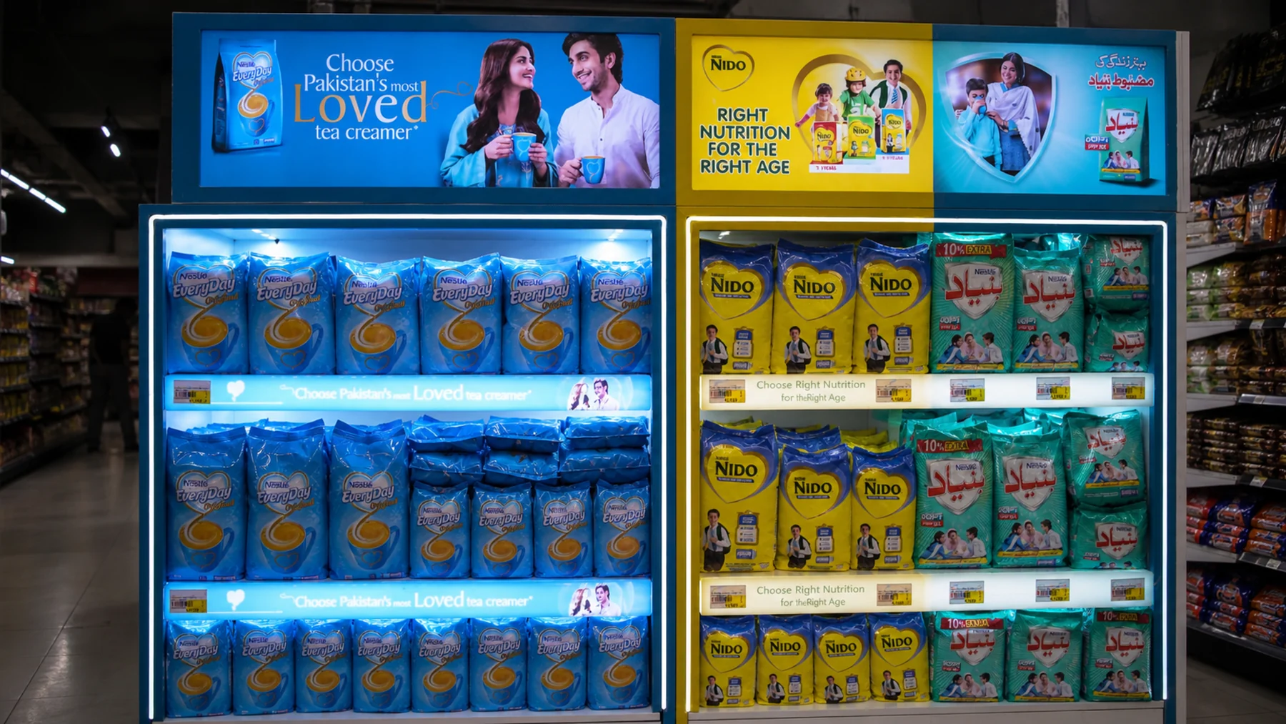 Illuminated Nestlé shelf system at Chase Up Clifton