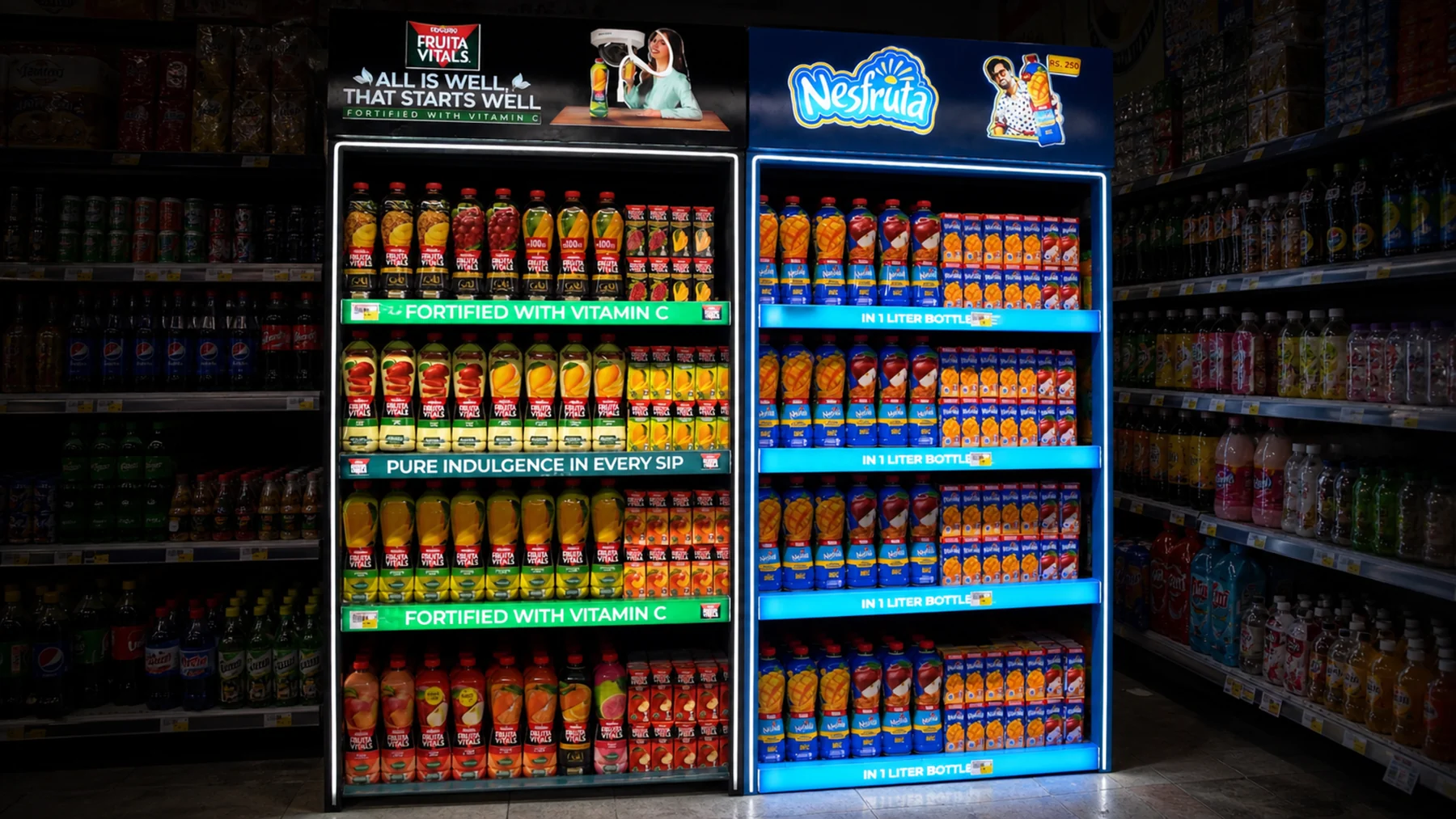 Nescafé Classic jars under an illuminated coffee header