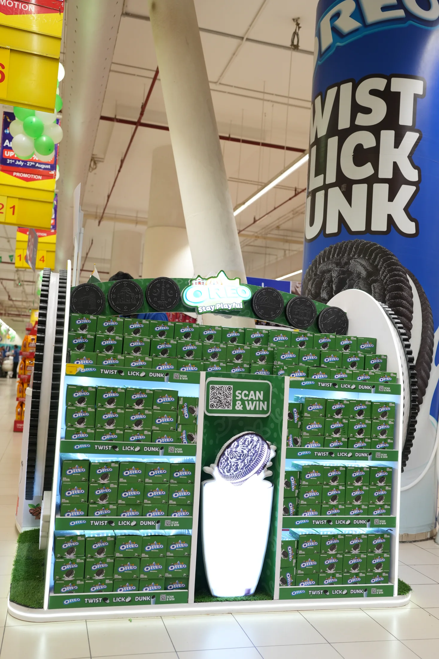 Portrait three-quarter view showing the depth of the stocked Oreo island