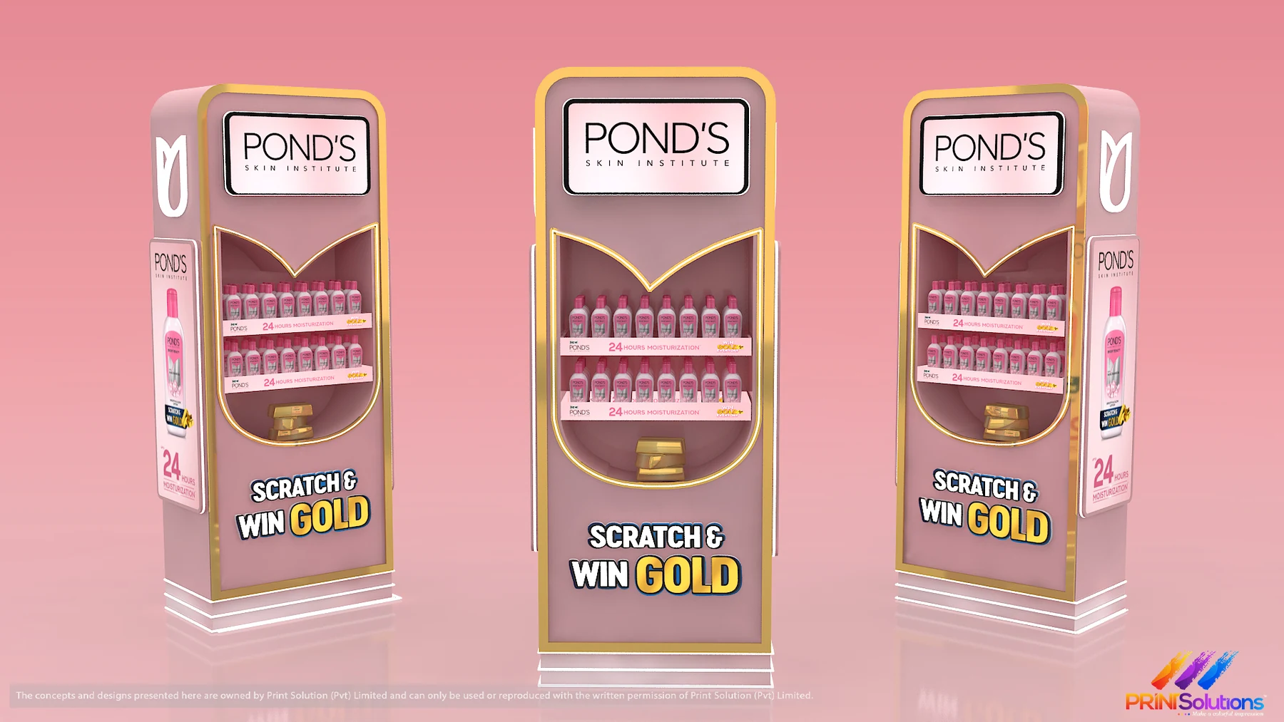Render of the gold-framed POND'S unit