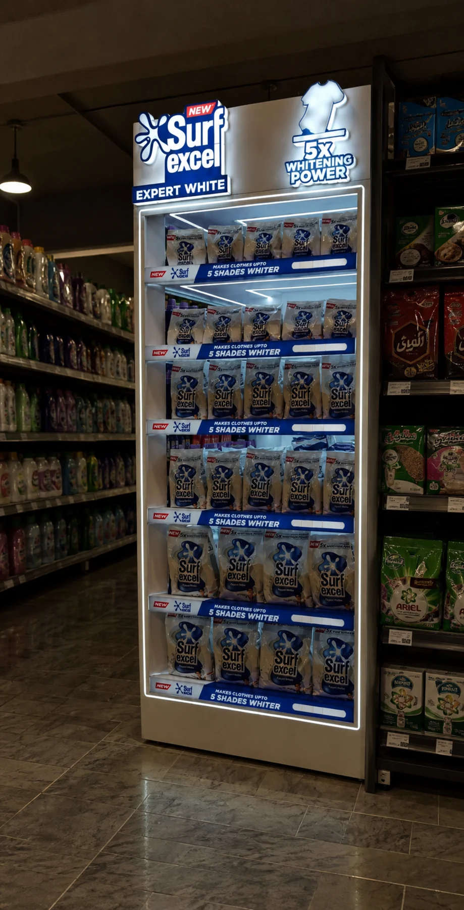 Surf Excel Expert White illuminated endcap