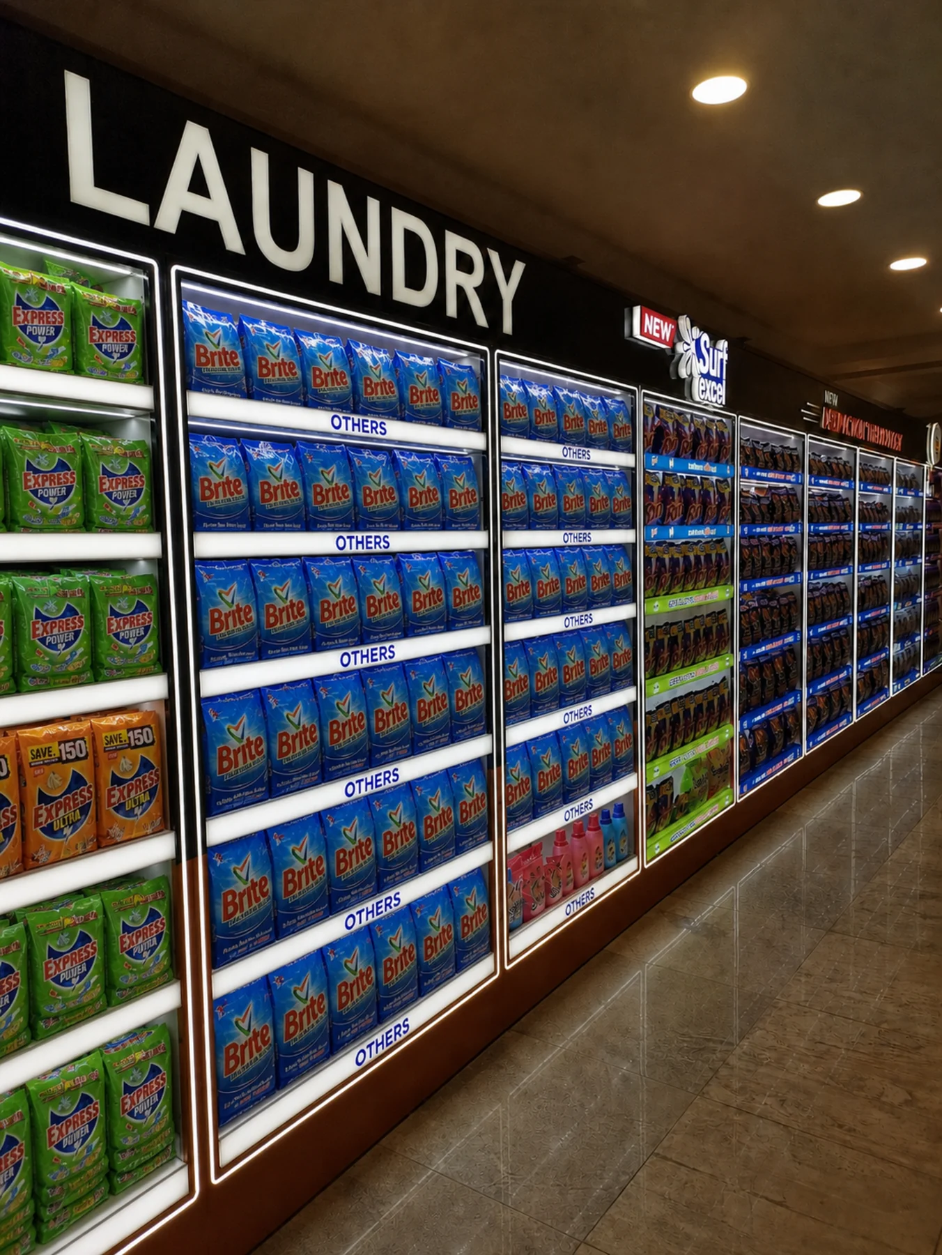 Surf Excel branded bays within the connected laundry category run